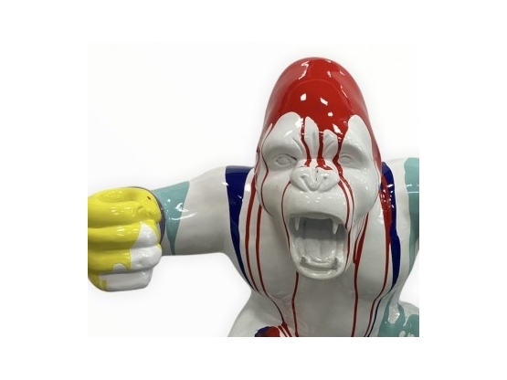 STATUE GORILLE EN RESINE 63 CM - BLANC MULTICOLORE
