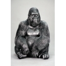 STATUE GORILLE EN RESINE ASSIS HT 75 CM ARGENT