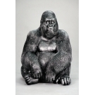 STATUE GORILLE EN RESINE ASSIS HT 75 CM ARGENT