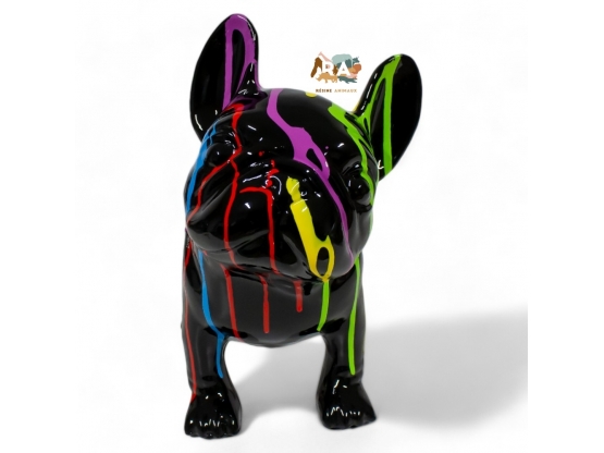STATUE BOULEDOGUE FRANÇAIS EN RESINE TRASH NOIR 30 CM