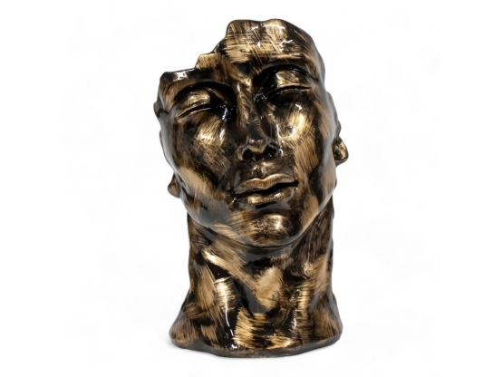 STATUE VISAGE EN RESINE PATINÉ OR H 52 CM