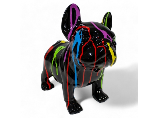 STATUE BOULEDOGUE FRANÇAIS EN RESINE TRASH NOIR 30 CM