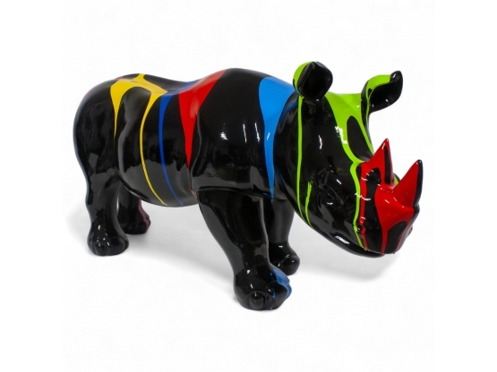 STATUE RHINOCEROS EN RESINE 100 CM NOIR TRASH