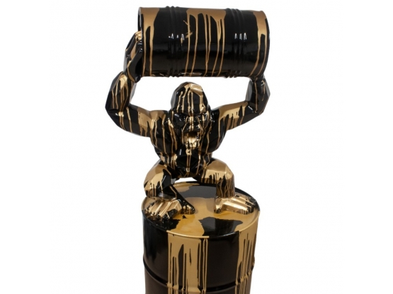 STATUE GORILLE ORIGAMI EN RESINE NOIR ET OR SUR BIDON 180 CM