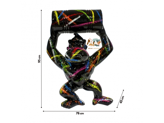 STATUE DONKEY EN RESINE AVEC BIDON SPLASH NOIR 95 CM