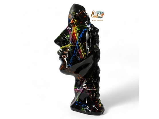 STATUE VISAGE EN RESINE NOIR SPLASH H 52 CM