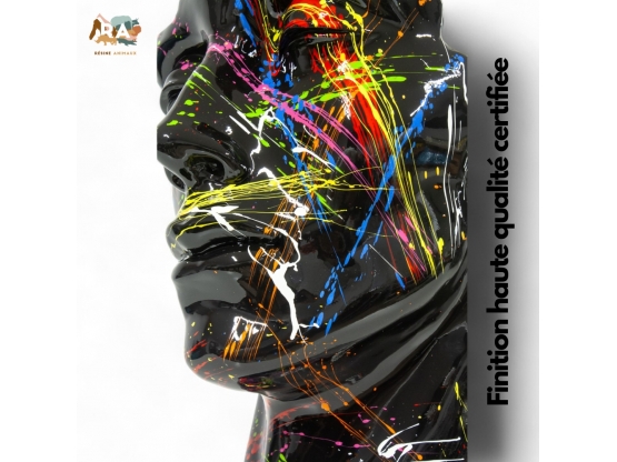 STATUE VISAGE EN RESINE NOIR SPLASH H 52 CM