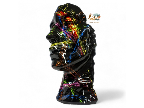 STATUE VISAGE EN RESINE NOIR SPLASH H 52 CM