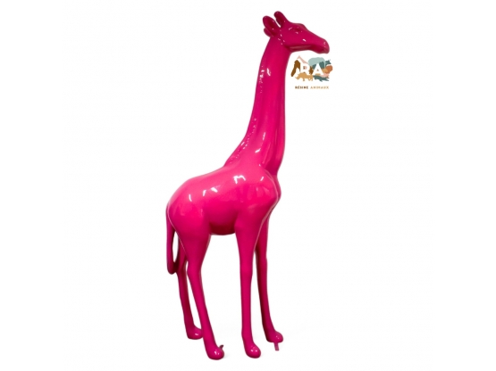 STATUE GIRAFE ROSE EN RESINE 210 CM