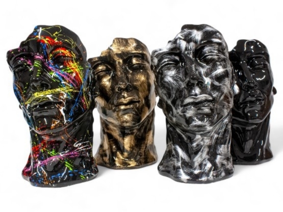 STATUE VISAGE EN RESINE NOIR H 52 CM