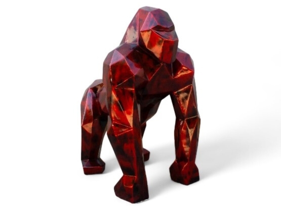 STATUE GORILLE ORIGAMI EN RESINE ROUGE PATINÉ 135 CM