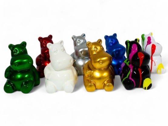 MINI HIPPO OR EN RESINE H 15CM