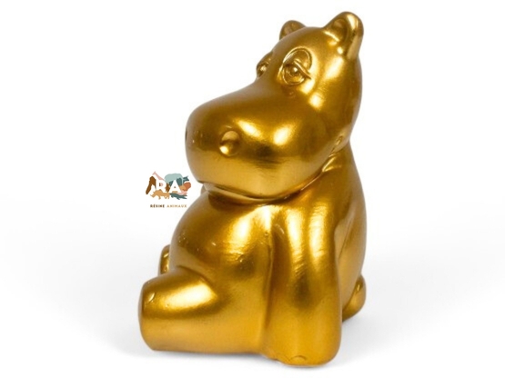 MINI HIPPO OR EN RESINE H 15CM