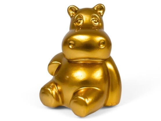 MINI HIPPO OR EN RESINE H 15CM