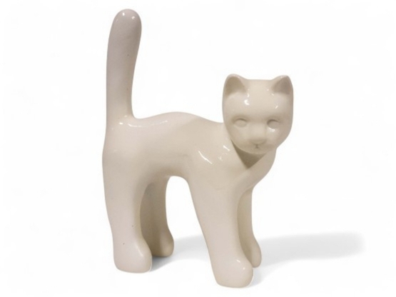 MINI CHAT BLANC EN RESINE H 17 CM